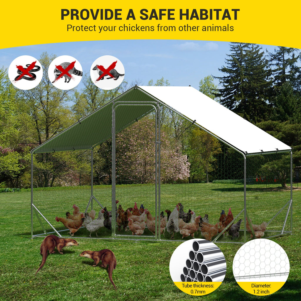 Garvee Large Walk-In Metal Chicken Coop 9.8' W x 6.5' L x 6.5' H- Galvanized Steel Hen House with Spire Roof, UV-Proof Waterproof Cover, Outdoor Poultry Cage for Backyard, Farm, Garden,