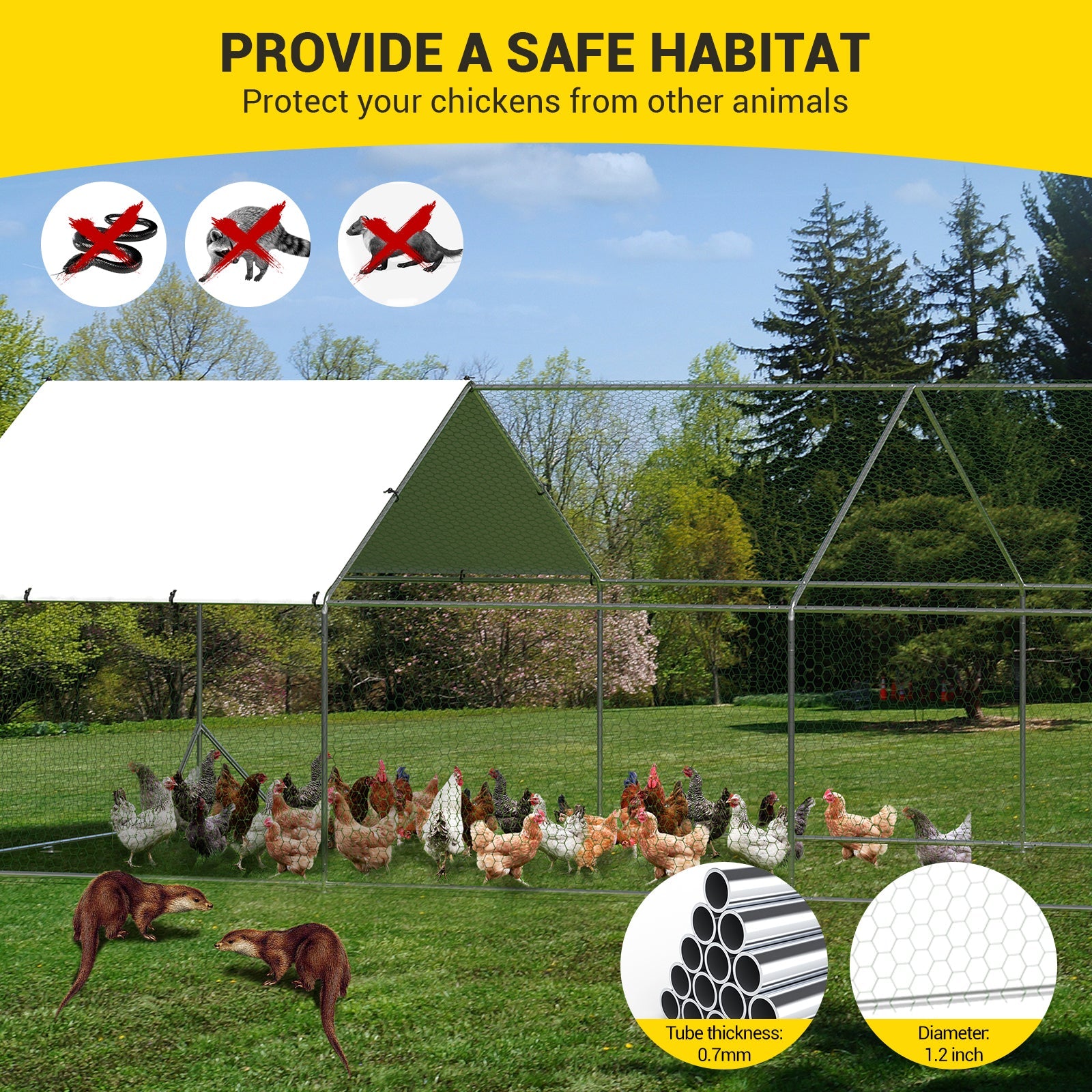 Garvee Large Metal Chicken Coop with Spire Roof 9.8' W x 19.7' L x 6.6' H - Galvanized Walk-In Poultry Cage, Waterproof UV-Resistant Cover, Secure Outdoor Hen House for Backyard, Farm,