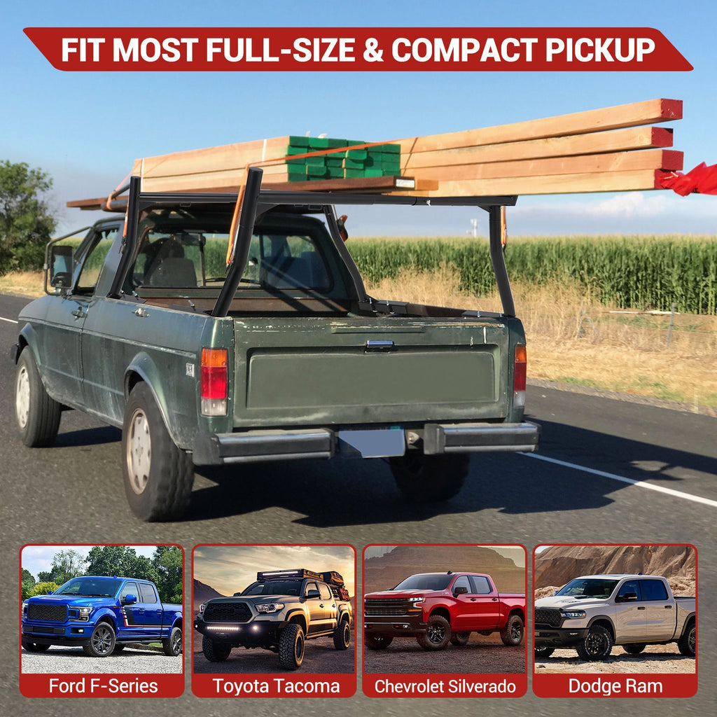 Garvee Pickup Truck Ladder Rack | 46" - 71" Adjustable Width | 800 LB. Load Capacity | Non-Drilling Steel Truck Rack | Heavy Duty Truck Bed Ladder Rack for Kayak, Surfboard, Lumber (2 Pack)