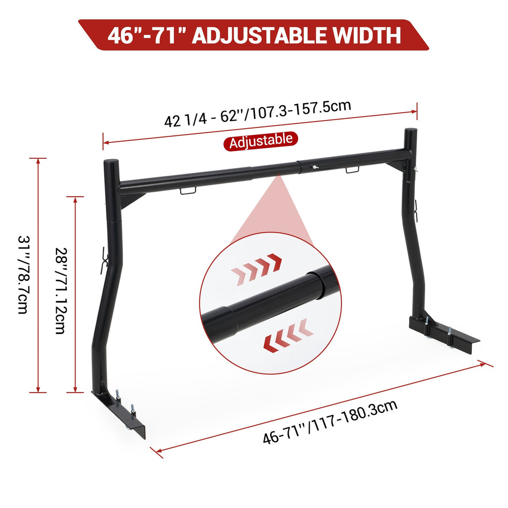 Garvee Pickup Truck Ladder Rack | 46" - 71" Adjustable Width | 800 LB. Load Capacity | Non-Drilling Steel Truck Rack | Heavy Duty Truck Bed Ladder Rack for Kayak, Surfboard, Lumber (2 Pack)