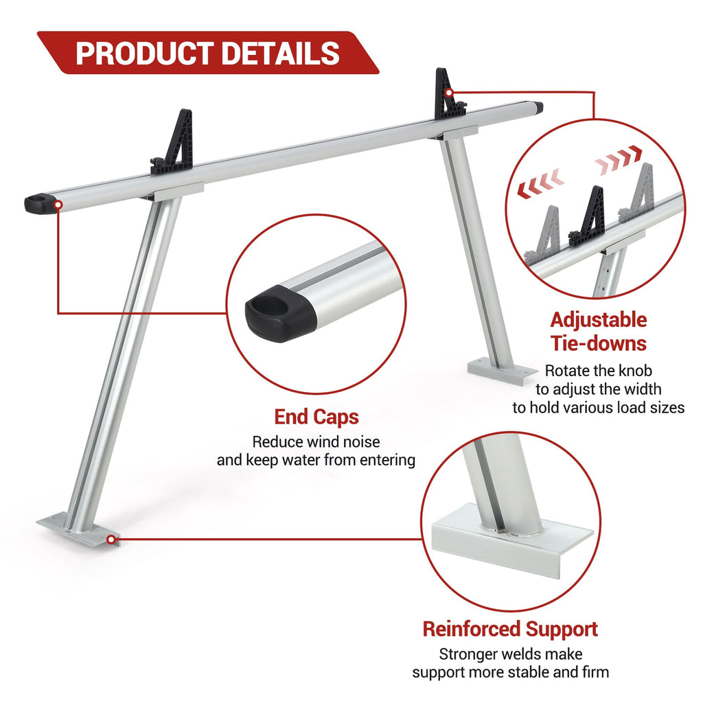 Garvee Dual-Rod Truck Ladder Rack, 17-29 Inches Adjustable Width, 800 Lbs Load Capacity, Adjustable Height Ladder Rack for Truck, Sturdy & Durable with Waterproof Coating, Easy to Install