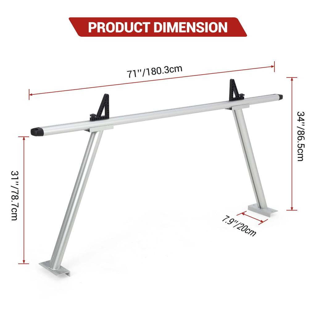 Garvee Dual-Rod Truck Ladder Rack, 17-29 Inches Adjustable Width, 800 Lbs Load Capacity, Adjustable Height Ladder Rack for Truck, Sturdy & Durable with Waterproof Coating, Easy to Install