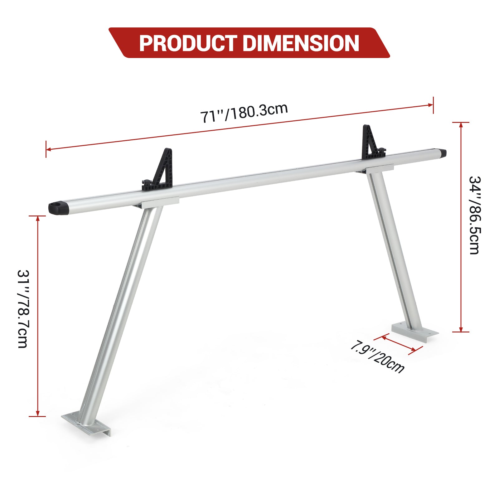 Garvee Dual-Rod Truck Ladder Rack, 17-29 Inches Adjustable Width, 800 Lbs Load Capacity, Adjustable Height Ladder Rack for Truck, Sturdy & Durable with Waterproof Coating, Easy to Install