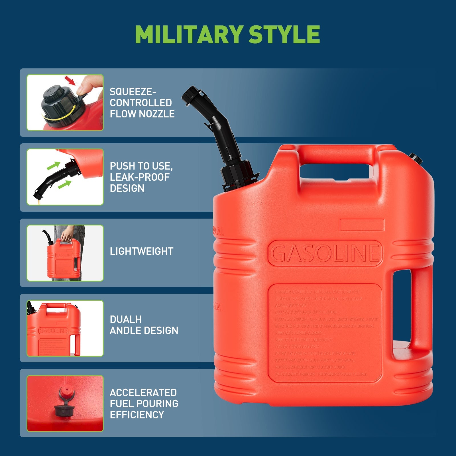 Garvee 5-Gallon Liquid Container 2-Pack with Auto Shut-Off Spout & View Stripe, Dual Ergonomic Handles for Fuel Storage & Transport, Red