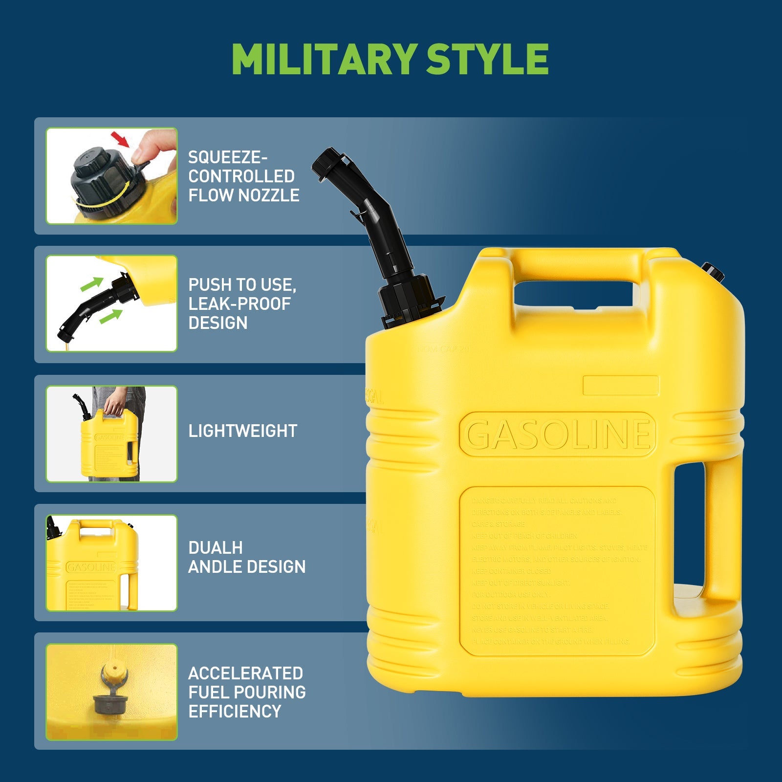 Garvee 5-Gallon Liquid Container 2-Pack with Auto Shut-Off Spout & View Stripe, Dual Ergonomic Handles for Fuel Storage & Transport, Yellow
