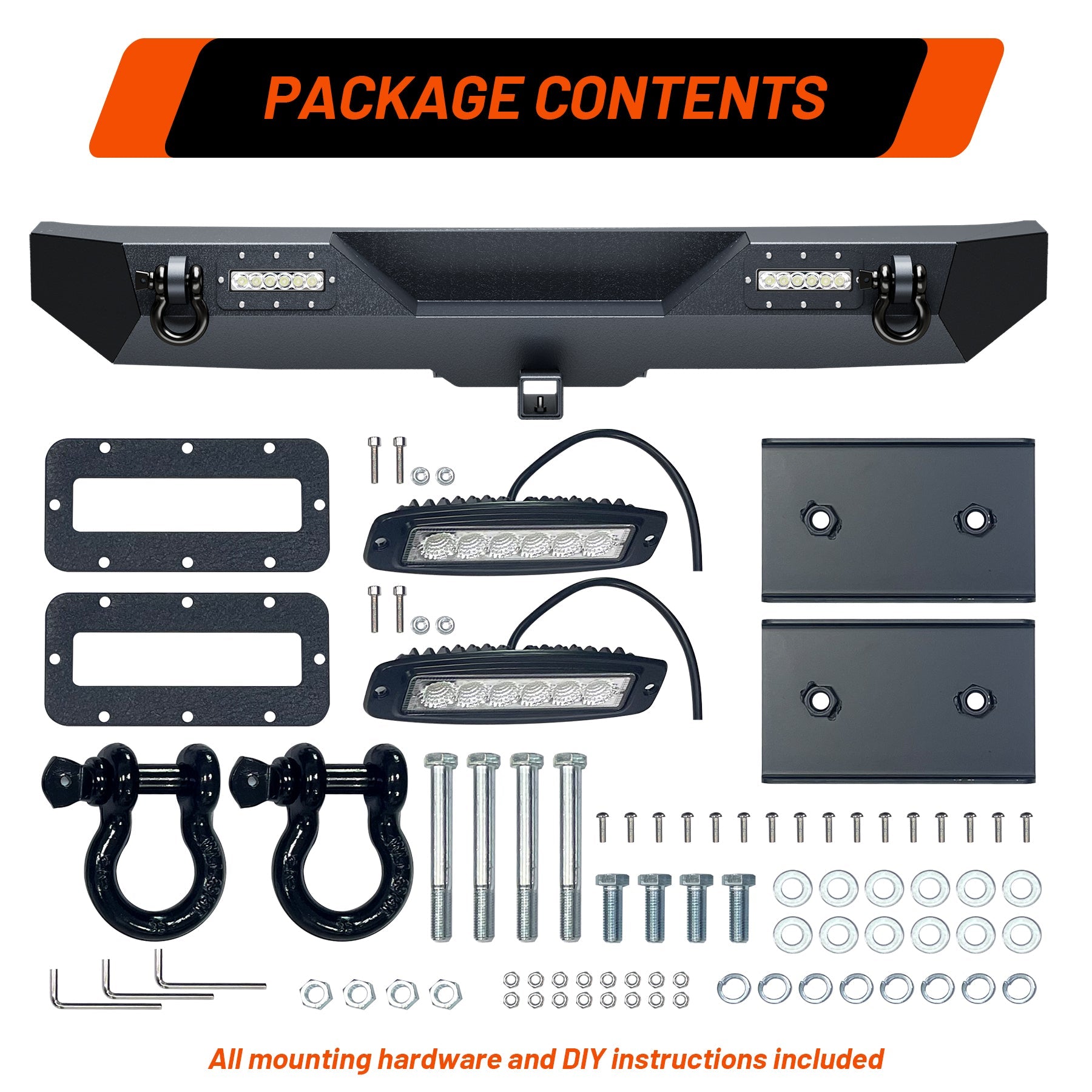 Garvee Rear Bumper Compatible With Wrangler JL, Rock Crawler Rear Bumper Cover With Hitch Receiver & 2X LED Lights, Off Road, Black