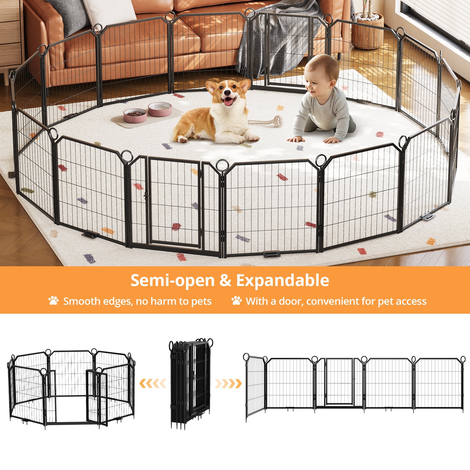 Garvee Dog Playpen Outdoor, 24 inch 16 Panels Dog Pen Indoor Heavy Duty Puppy Exercise Pen Metal Pet Fence for RV Camping/Yard/Garden