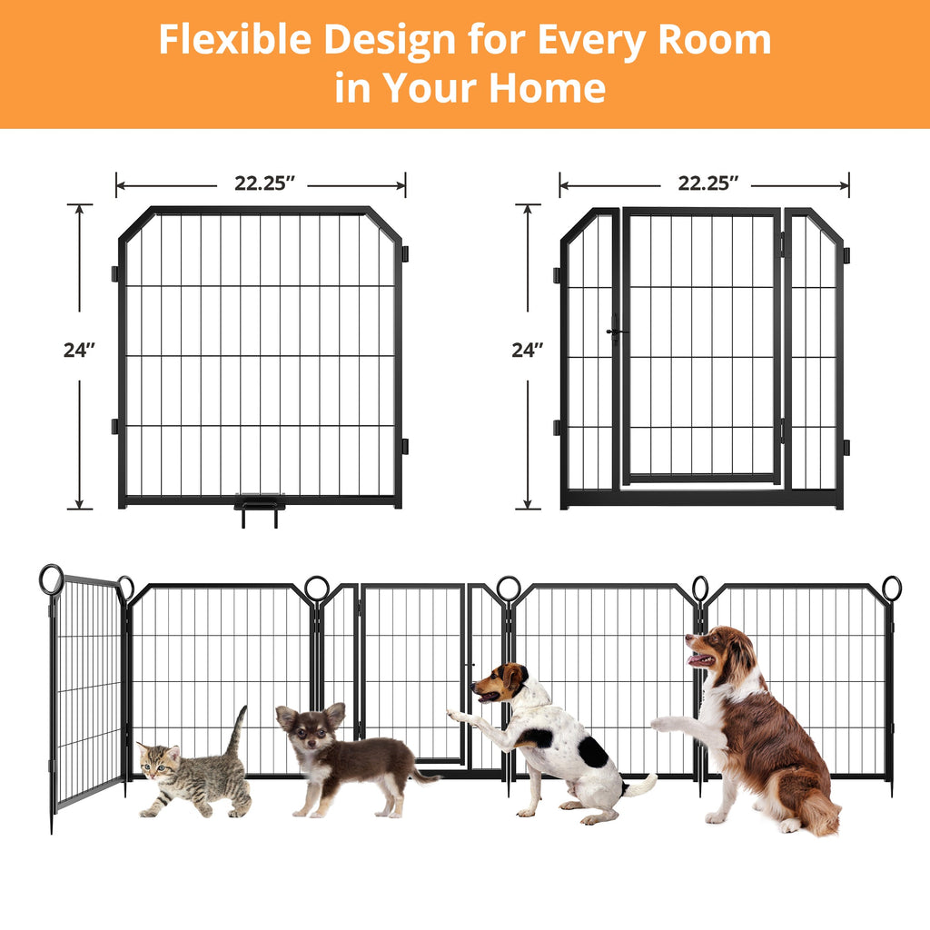 Garvee Dog Playpen Outdoor, 24 inch 16 Panels Dog Pen Indoor Heavy Duty Puppy Exercise Pen Metal Pet Fence for RV Camping/Yard/Garden