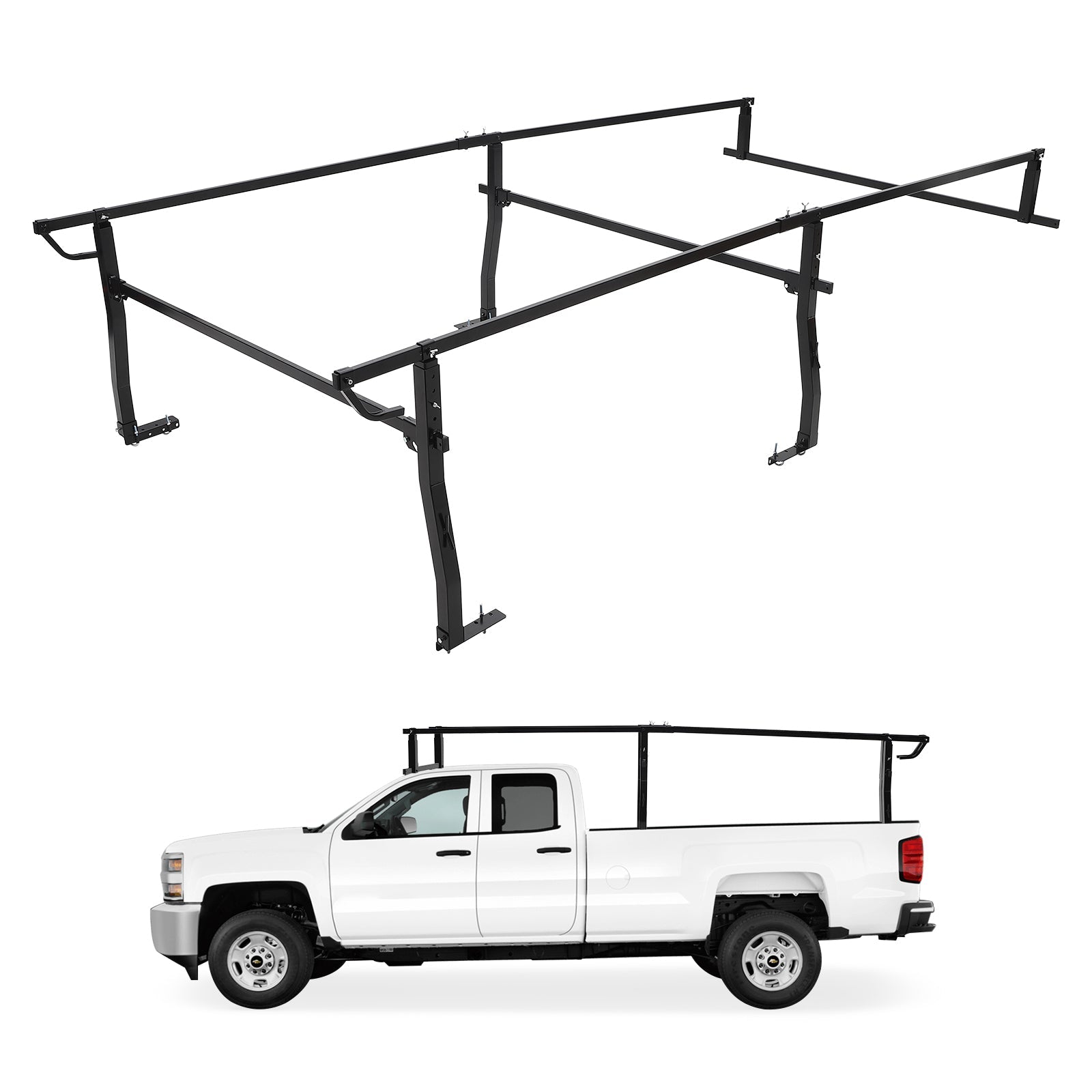 Garvee Pickup Truck Bed Rack | 45" - 66" Adjustable Width | 1000 LB. Load Capacity | Non-Drilling Full Size Steel Truck Ladder Rack | Heavy Duty Truck Bed Ladder Rack for Kayak, Surfboard, Tent