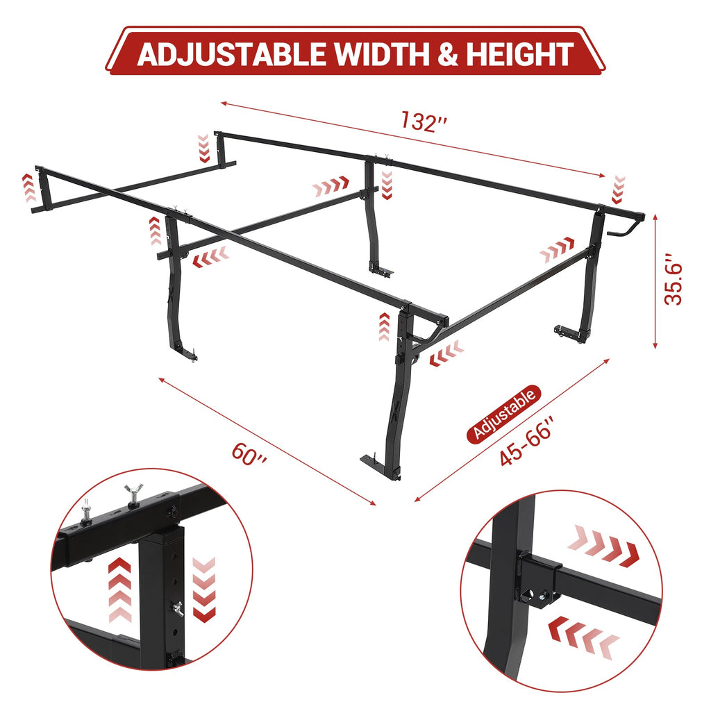 Garvee Pickup Truck Bed Rack | 45" - 66" Adjustable Width | 1000 LB. Load Capacity | Non-Drilling Full Size Steel Truck Ladder Rack | Heavy Duty Truck Bed Ladder Rack for Kayak, Surfboard, Tent