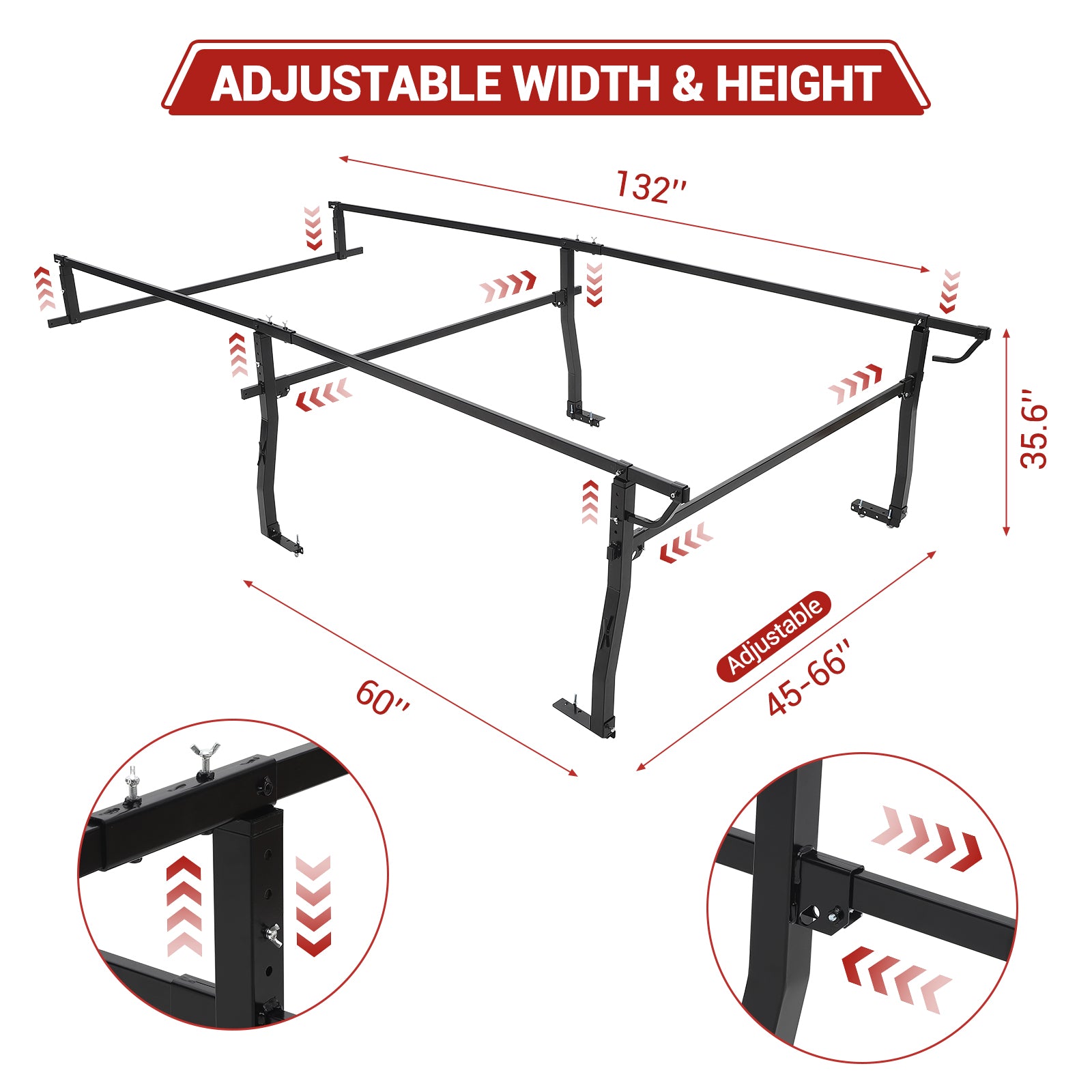 Garvee Pickup Truck Bed Rack | 45" - 66" Adjustable Width | 1000 LB. Load Capacity | Non-Drilling Full Size Steel Truck Ladder Rack | Heavy Duty Truck Bed Ladder Rack for Kayak, Surfboard, Tent