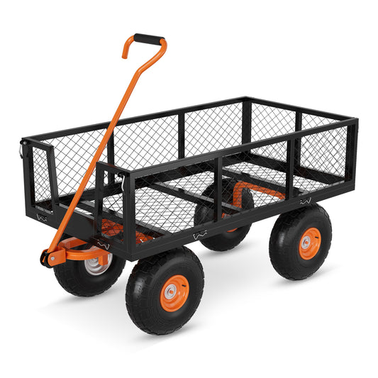Garvee Steel Garden Cart, Garvee Heavy Duty 900 Lbs Capacity Utility Metal Wagon, with Removable Mesh Sides to Convert Into Flatbed, 180° Rotating Handle and 10" Tires