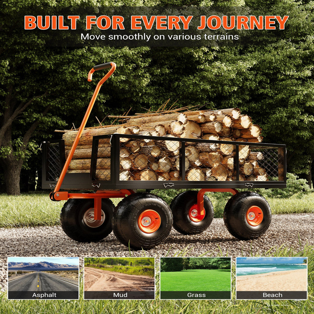 Garvee Steel Garden Cart, Garvee Heavy Duty 900 Lbs Capacity Utility Metal Wagon, with Removable Mesh Sides to Convert Into Flatbed, 180° Rotating Handle and 10" Tires
