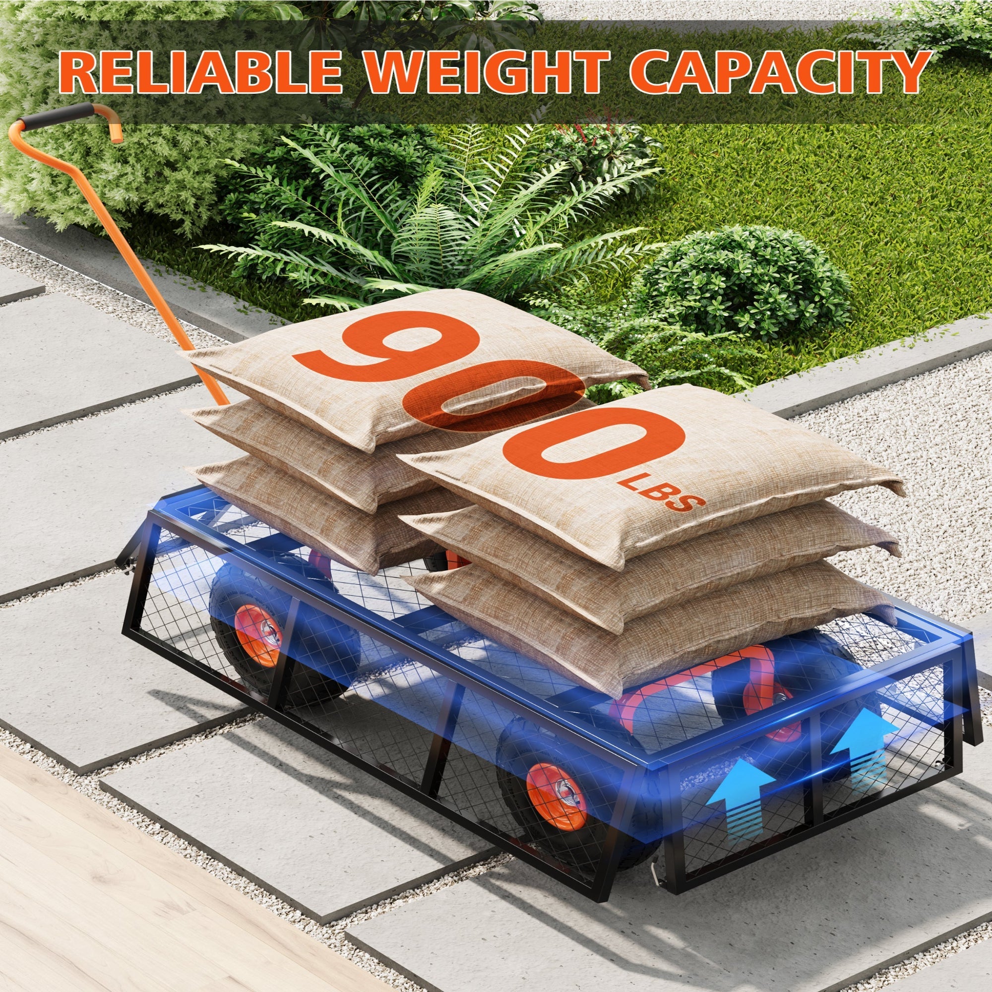 Garvee Steel Garden Cart, Garvee Heavy Duty 900 Lbs Capacity Utility Metal Wagon, with Removable Mesh Sides to Convert Into Flatbed, 180° Rotating Handle and 10" Tires