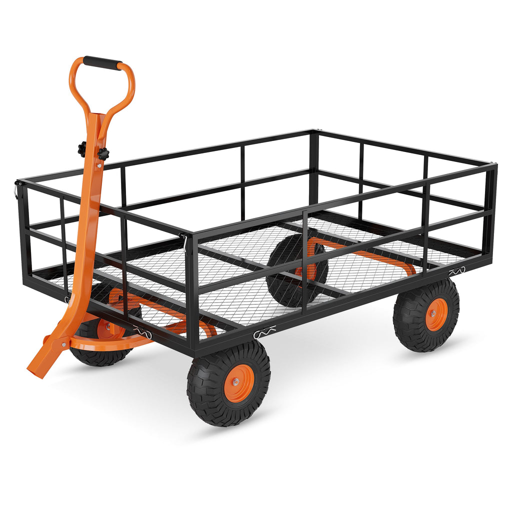 Garvee Steel Garden Cart, Garvee Heavy Duty 1200 Lbs Capacity Utility Metal Wagon, with Removable Mesh Sides to Convert Into Flatbed, 2-In-1 Handle and 13" Tires
