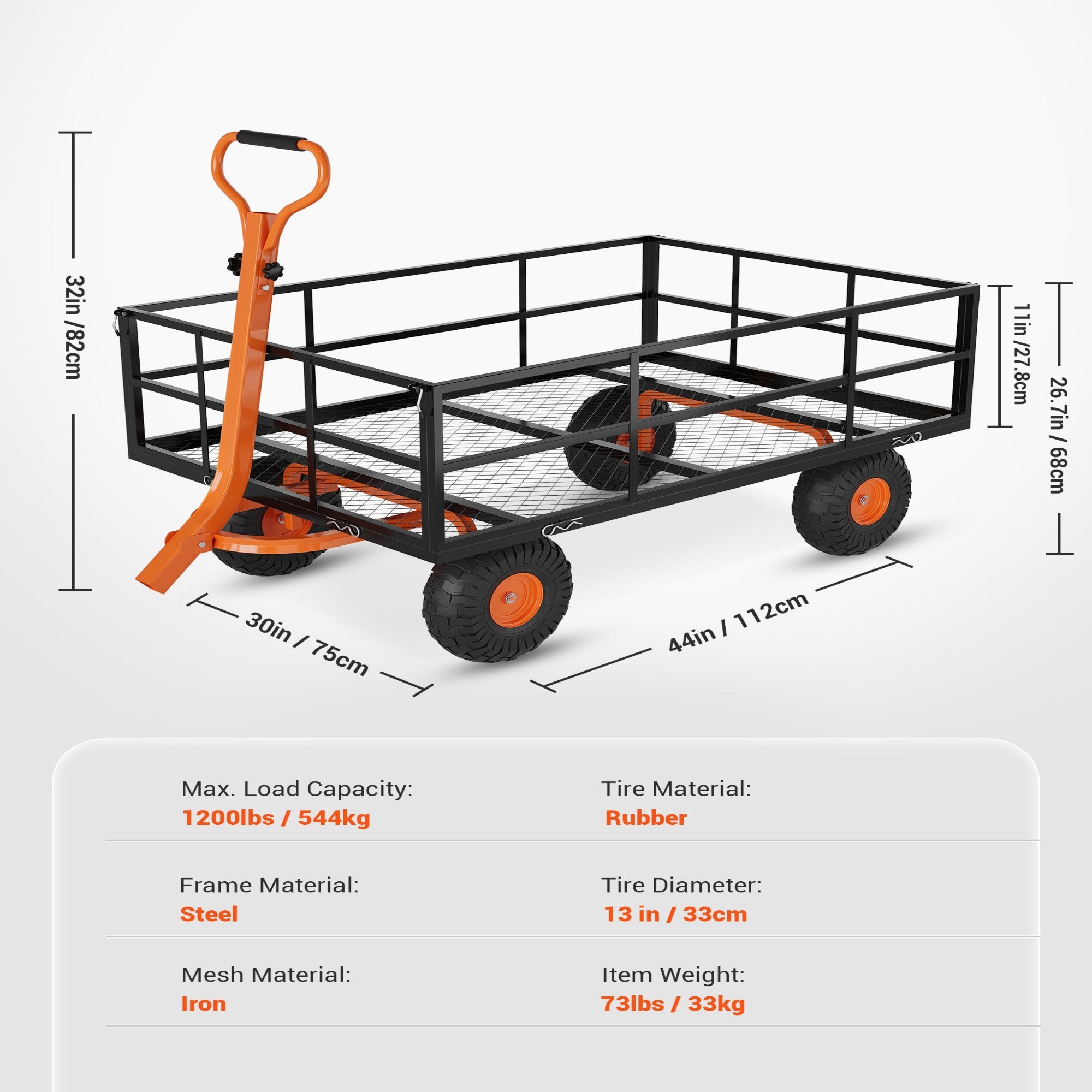 Garvee Steel Garden Cart, Garvee Heavy Duty 1200 Lbs Capacity Utility Metal Wagon, with Removable Mesh Sides to Convert Into Flatbed, 2-In-1 Handle and 13" Tires