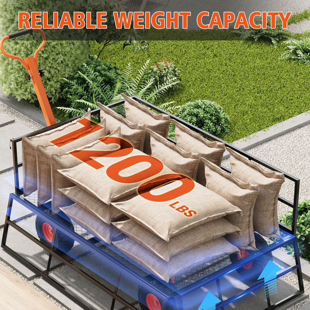 Garvee Steel Garden Cart, Garvee Heavy Duty 1200 Lbs Capacity Utility Metal Wagon, with Removable Mesh Sides to Convert Into Flatbed, 2-In-1 Handle and 13" Tires