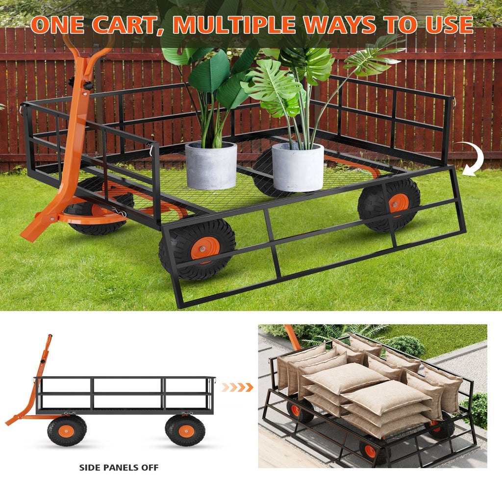 Garvee Steel Garden Cart, Garvee Heavy Duty 1200 Lbs Capacity Utility Metal Wagon, with Removable Mesh Sides to Convert Into Flatbed, 2-In-1 Handle and 13" Tires