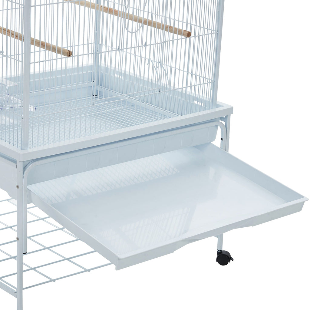 Garvee Bird Cage, Metal Cage Standing Birdcage with Play Top and Rolling Stand, Flight Cage with Side-Out Tray for Parrots Cockatiels Conures Parakeets Lovebirds Budgie Finch, White