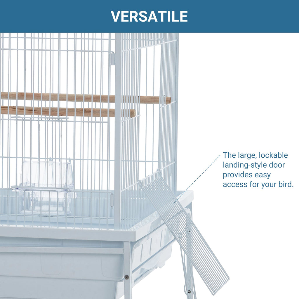 Garvee Bird Cage, Metal Cage Standing Birdcage with Play Top and Rolling Stand, Flight Cage with Side-Out Tray for Parrots Cockatiels Conures Parakeets Lovebirds Budgie Finch, White