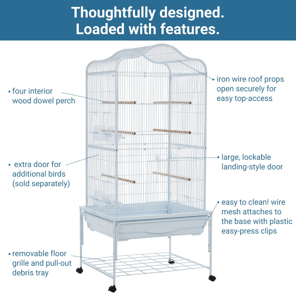 Garvee Bird Cage, Metal Cage Standing Birdcage with Play Top and Rolling Stand, Flight Cage with Side-Out Tray for Parrots Cockatiels Conures Parakeets Lovebirds Budgie Finch, White