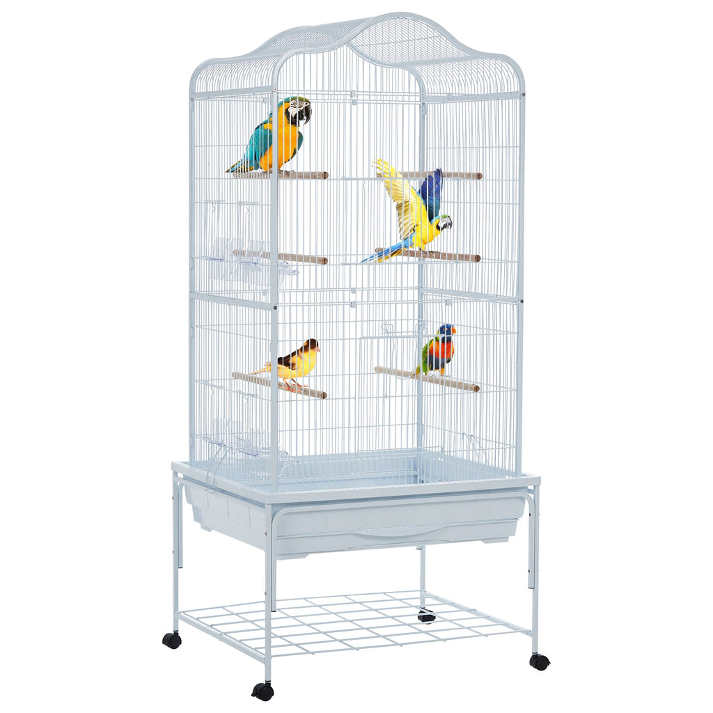 Garvee Bird Cage, Metal Cage Standing Birdcage with Play Top and Rolling Stand, Flight Cage with Side-Out Tray for Parrots Cockatiels Conures Parakeets Lovebirds Budgie Finch, White