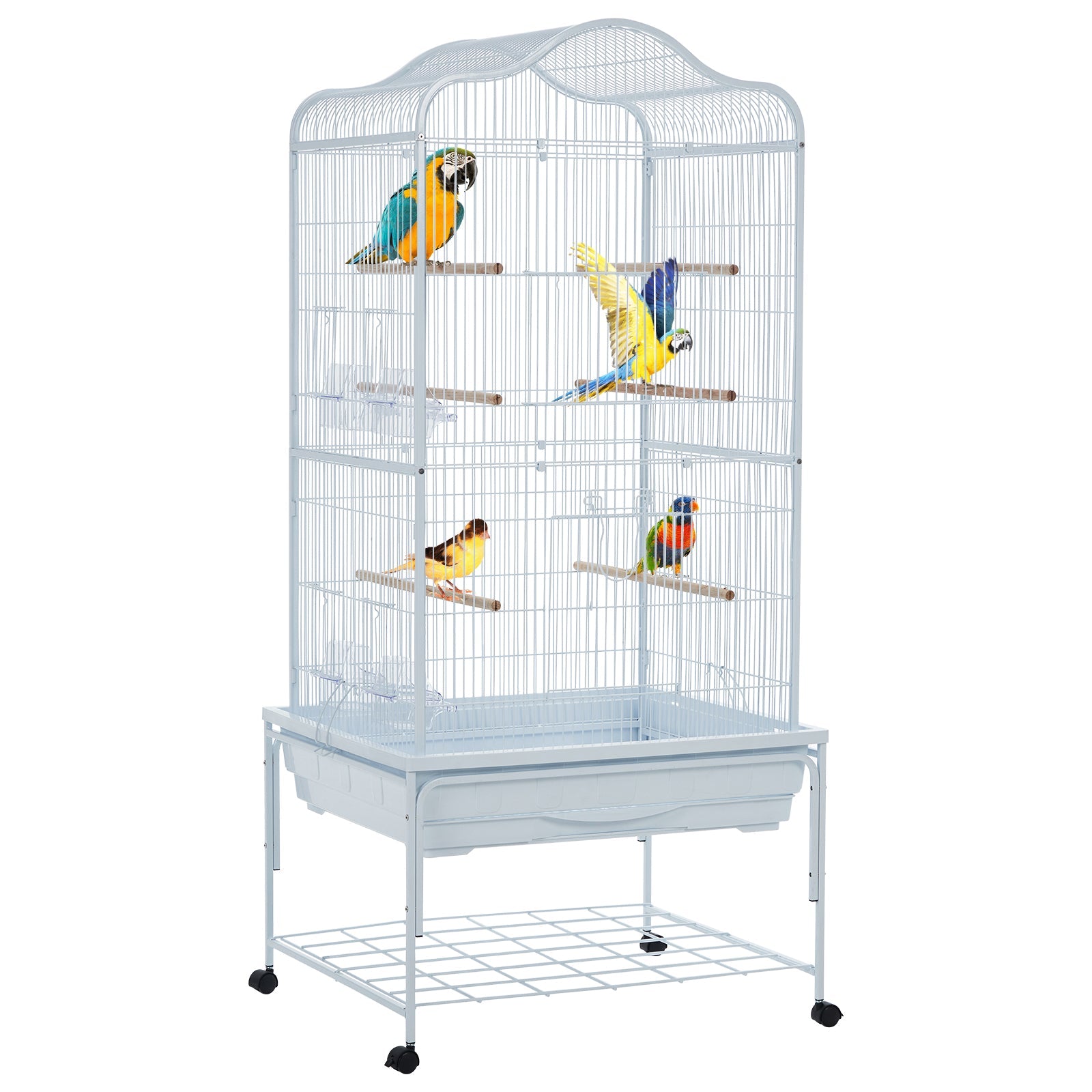 Garvee Bird Cage, Metal Cage Standing Birdcage with Play Top and Rolling Stand, Flight Cage with Side-Out Tray for Parrots Cockatiels Conures Parakeets Lovebirds Budgie Finch, White