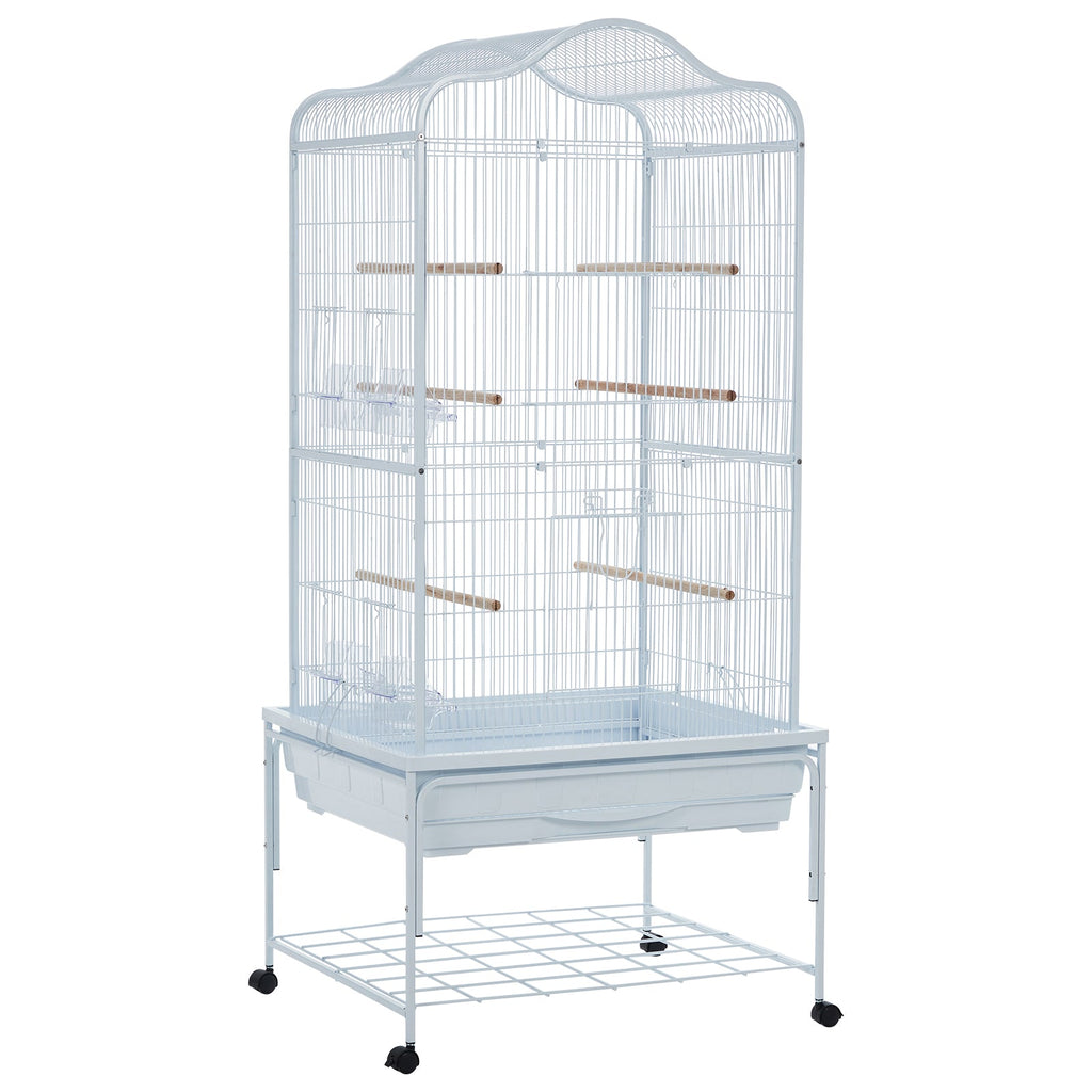 Garvee Bird Cage, Metal Cage Standing Birdcage with Play Top and Rolling Stand, Flight Cage with Side-Out Tray for Parrots Cockatiels Conures Parakeets Lovebirds Budgie Finch, White