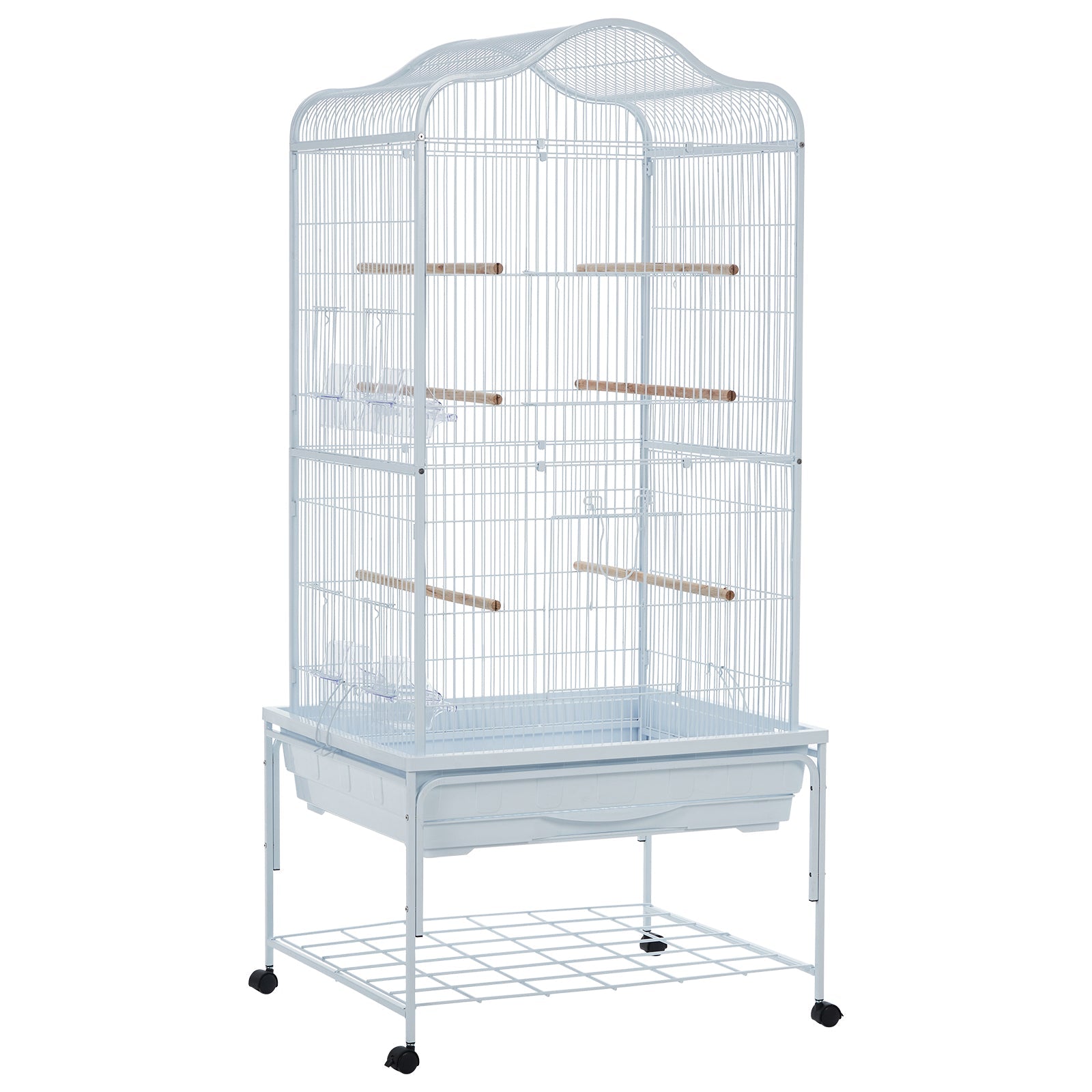 Garvee Bird Cage, Metal Cage Standing Birdcage with Play Top and Rolling Stand, Flight Cage with Side-Out Tray for Parrots Cockatiels Conures Parakeets Lovebirds Budgie Finch, White