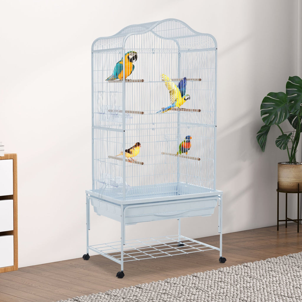 Garvee Bird Cage, Metal Cage Standing Birdcage with Play Top and Rolling Stand, Flight Cage with Side-Out Tray for Parrots Cockatiels Conures Parakeets Lovebirds Budgie Finch, White