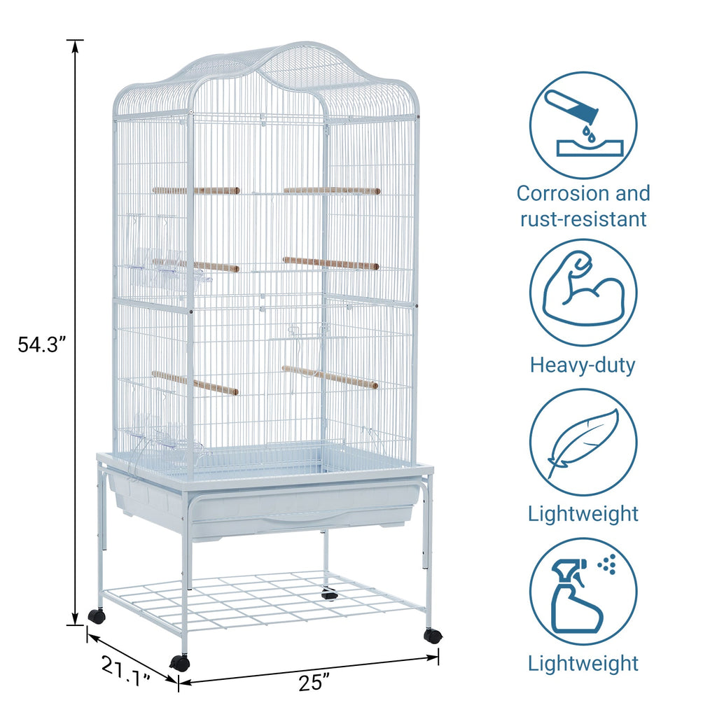 Garvee Bird Cage, Metal Cage Standing Birdcage with Play Top and Rolling Stand, Flight Cage with Side-Out Tray for Parrots Cockatiels Conures Parakeets Lovebirds Budgie Finch, White