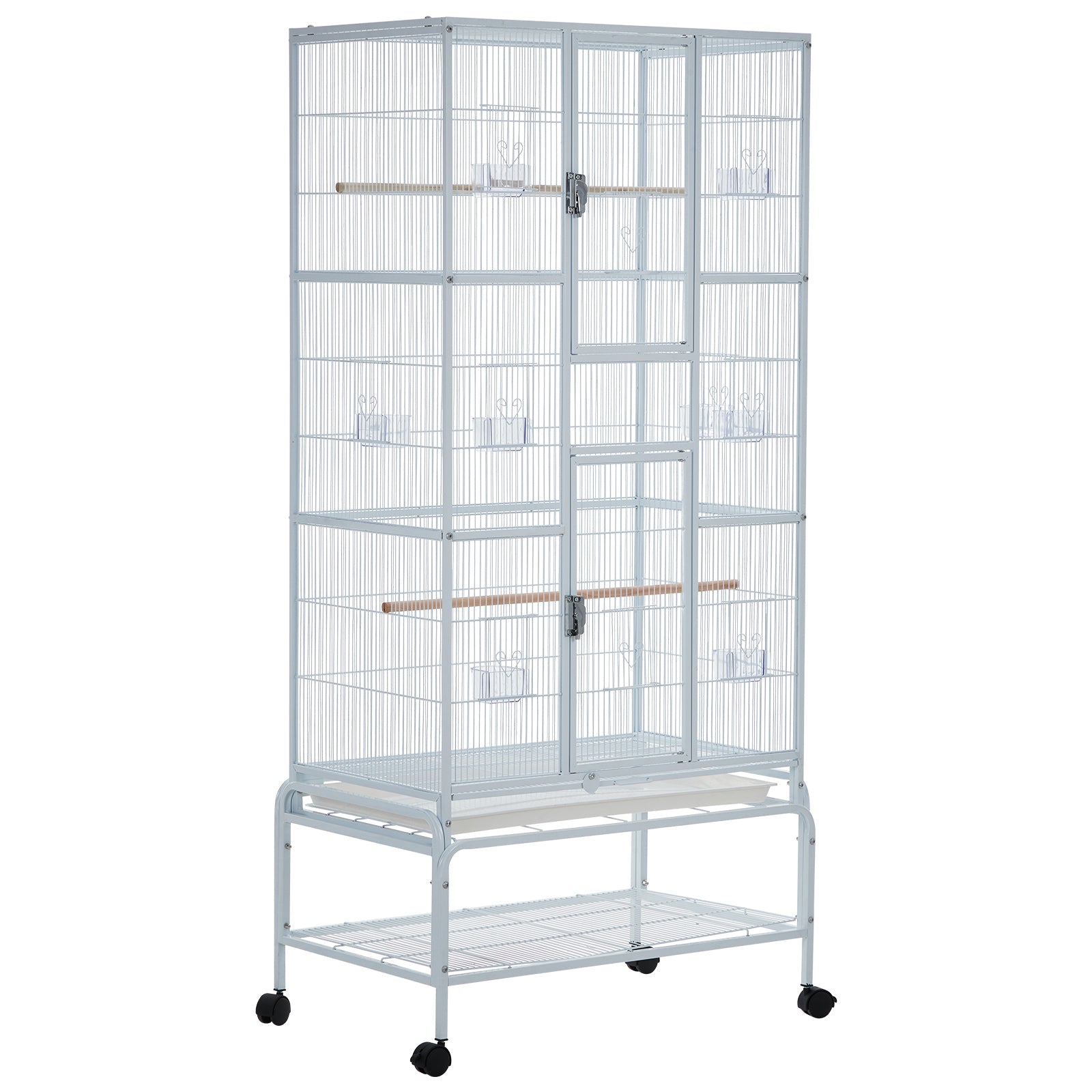 Garvee Bird Cage, Metal Cage Standing Birdcage with Play Top and Rolling Stand, Flight Cage with Side-Out Tray for Parrots Cockatiels Conures Parakeets Lovebirds Budgie Finch, White