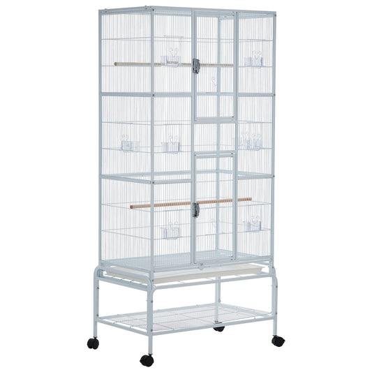 Garvee Bird Cage, Metal Cage Standing Birdcage with Play Top and Rolling Stand, Flight Cage with Side-Out Tray for Parrots Cockatiels Conures Parakeets Lovebirds Budgie Finch, White