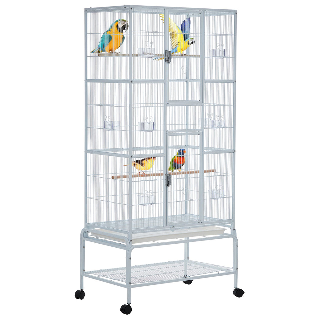 Garvee Bird Cage, Metal Cage Standing Birdcage with Play Top and Rolling Stand, Flight Cage with Side-Out Tray for Parrots Cockatiels Conures Parakeets Lovebirds Budgie Finch, White