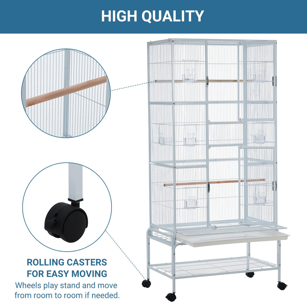 Garvee Bird Cage, Metal Cage Standing Birdcage with Play Top and Rolling Stand, Flight Cage with Side-Out Tray for Parrots Cockatiels Conures Parakeets Lovebirds Budgie Finch, White