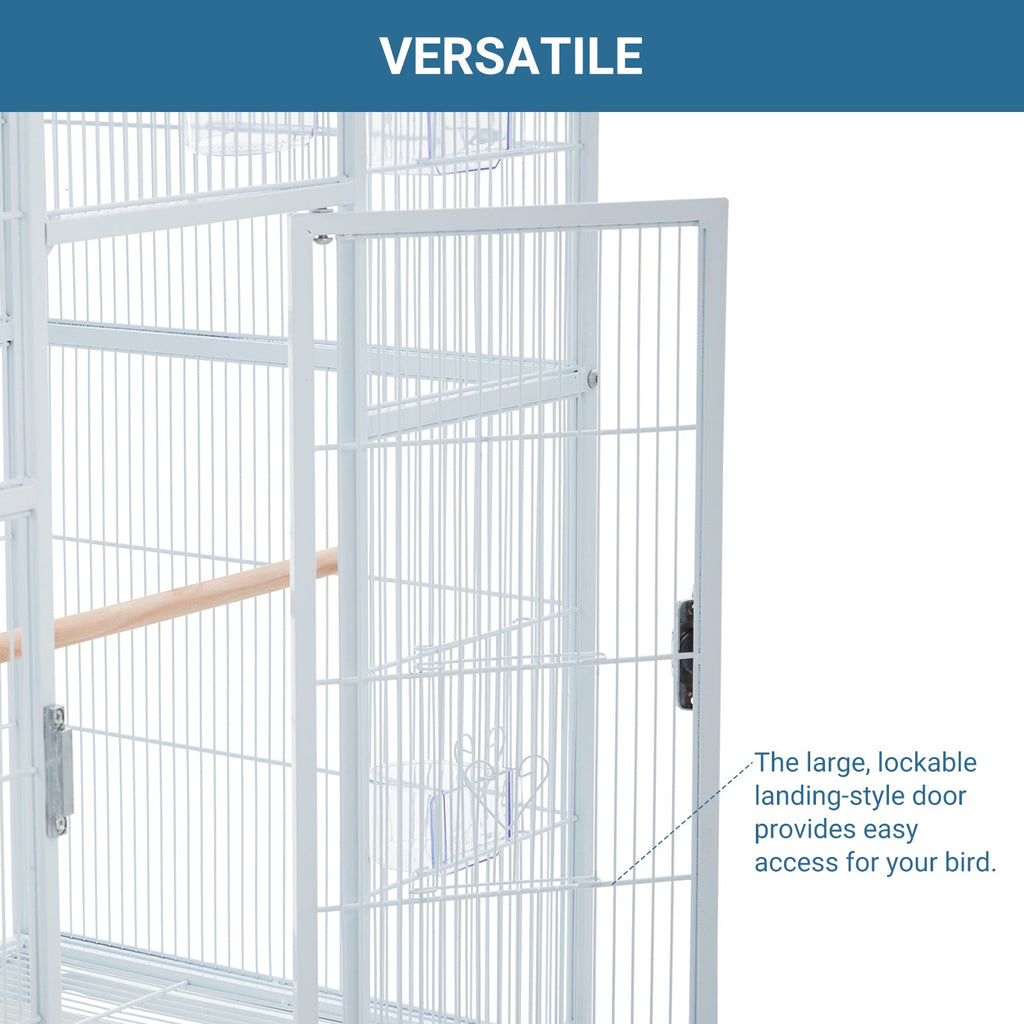 Garvee Bird Cage, Metal Cage Standing Birdcage with Play Top and Rolling Stand, Flight Cage with Side-Out Tray for Parrots Cockatiels Conures Parakeets Lovebirds Budgie Finch, White