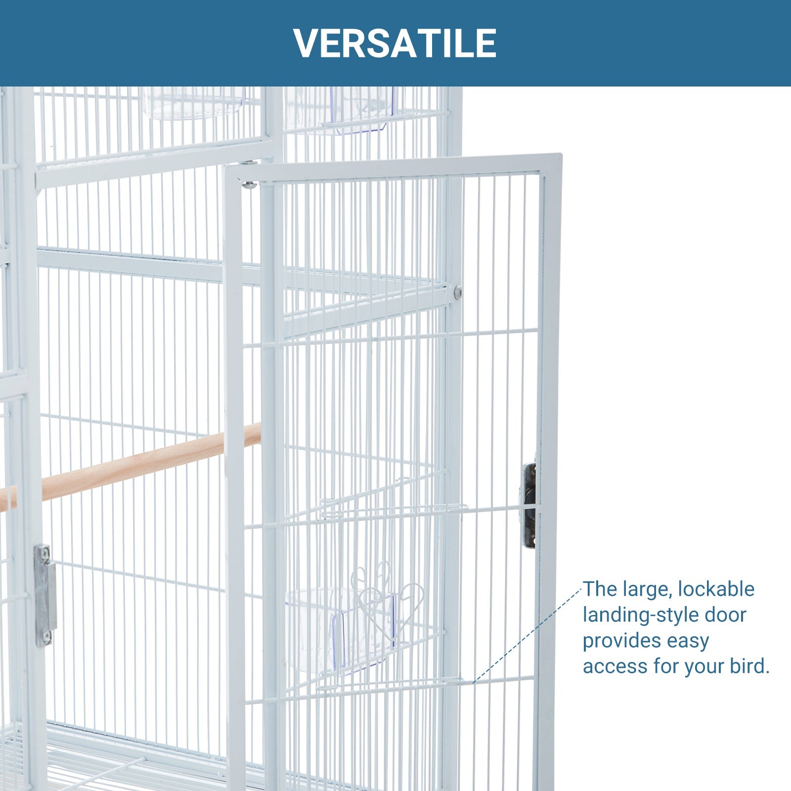 Garvee Bird Cage, Metal Cage Standing Birdcage with Play Top and Rolling Stand, Flight Cage with Side-Out Tray for Parrots Cockatiels Conures Parakeets Lovebirds Budgie Finch, White