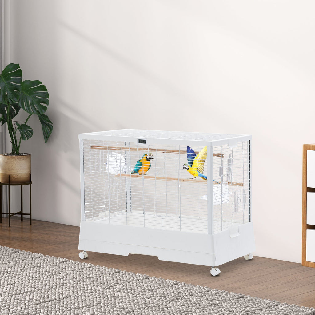 Garvee Bird Cage, Metal Cage Standing Birdcage with Play Top, Monitor and Light System, Flight Cage with Side-Out Tray for Parrots Cockatiels Conures Parakeets Lovebirds Budgie Finch, White