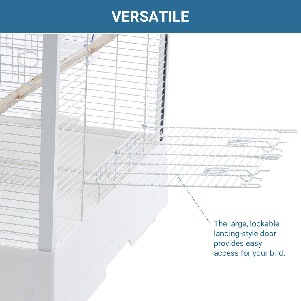 Garvee Bird Cage, Metal Cage Standing Birdcage with Play Top, Monitor and Light System, Flight Cage with Side-Out Tray for Parrots Cockatiels Conures Parakeets Lovebirds Budgie Finch, White