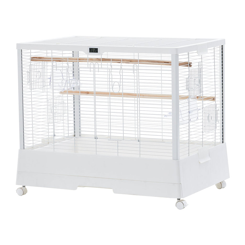 Garvee Bird Cage, Metal Cage Standing Birdcage with Play Top, Monitor and Light System, Flight Cage with Side-Out Tray for Parrots Cockatiels Conures Parakeets Lovebirds Budgie Finch, White
