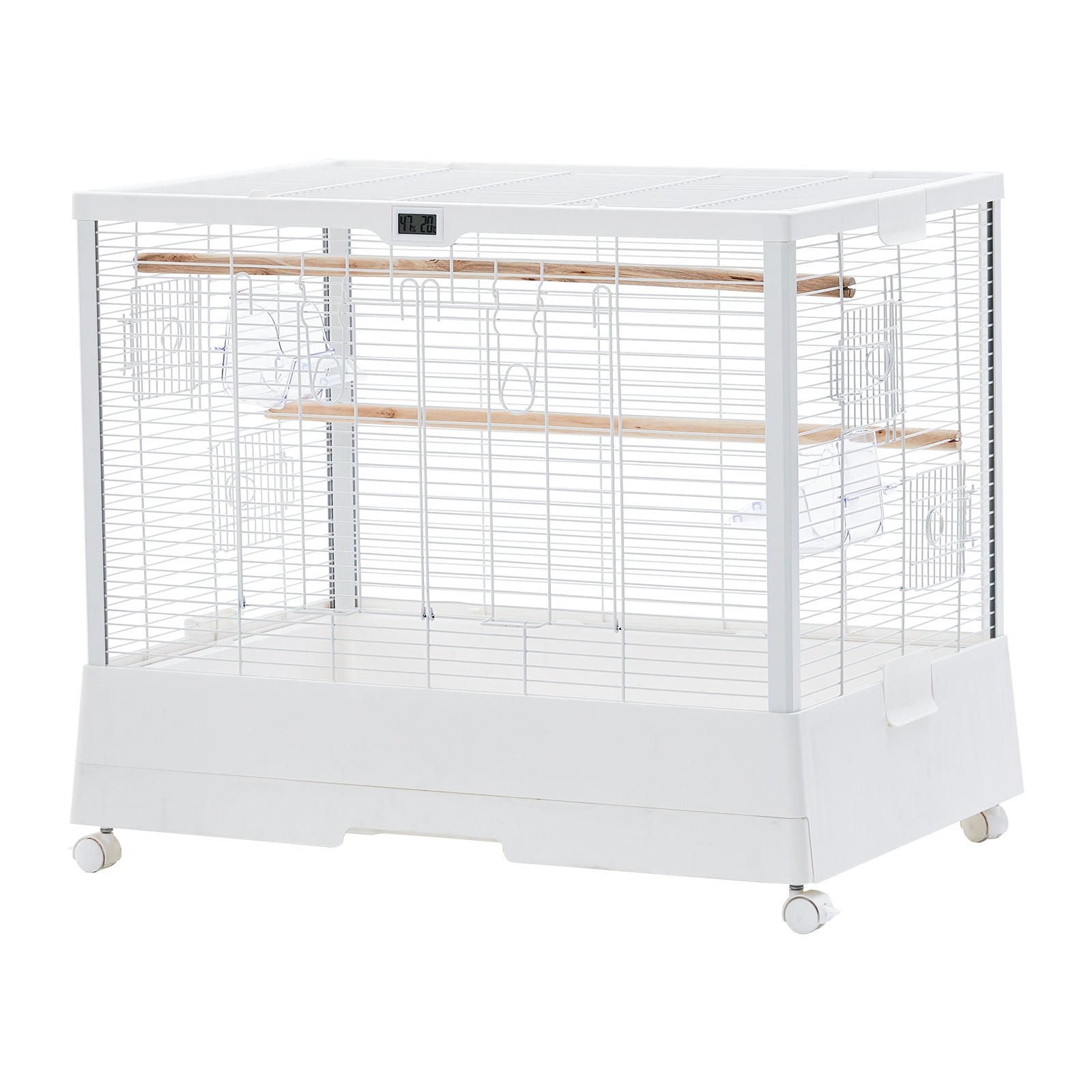 Garvee Bird Cage, Metal Cage Standing Birdcage with Play Top, Monitor and Light System, Flight Cage with Side-Out Tray for Parrots Cockatiels Conures Parakeets Lovebirds Budgie Finch, White