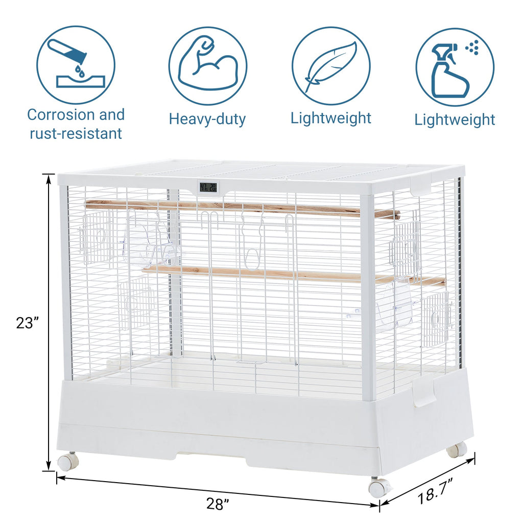 Garvee Bird Cage, Metal Cage Standing Birdcage with Play Top, Monitor and Light System, Flight Cage with Side-Out Tray for Parrots Cockatiels Conures Parakeets Lovebirds Budgie Finch, White
