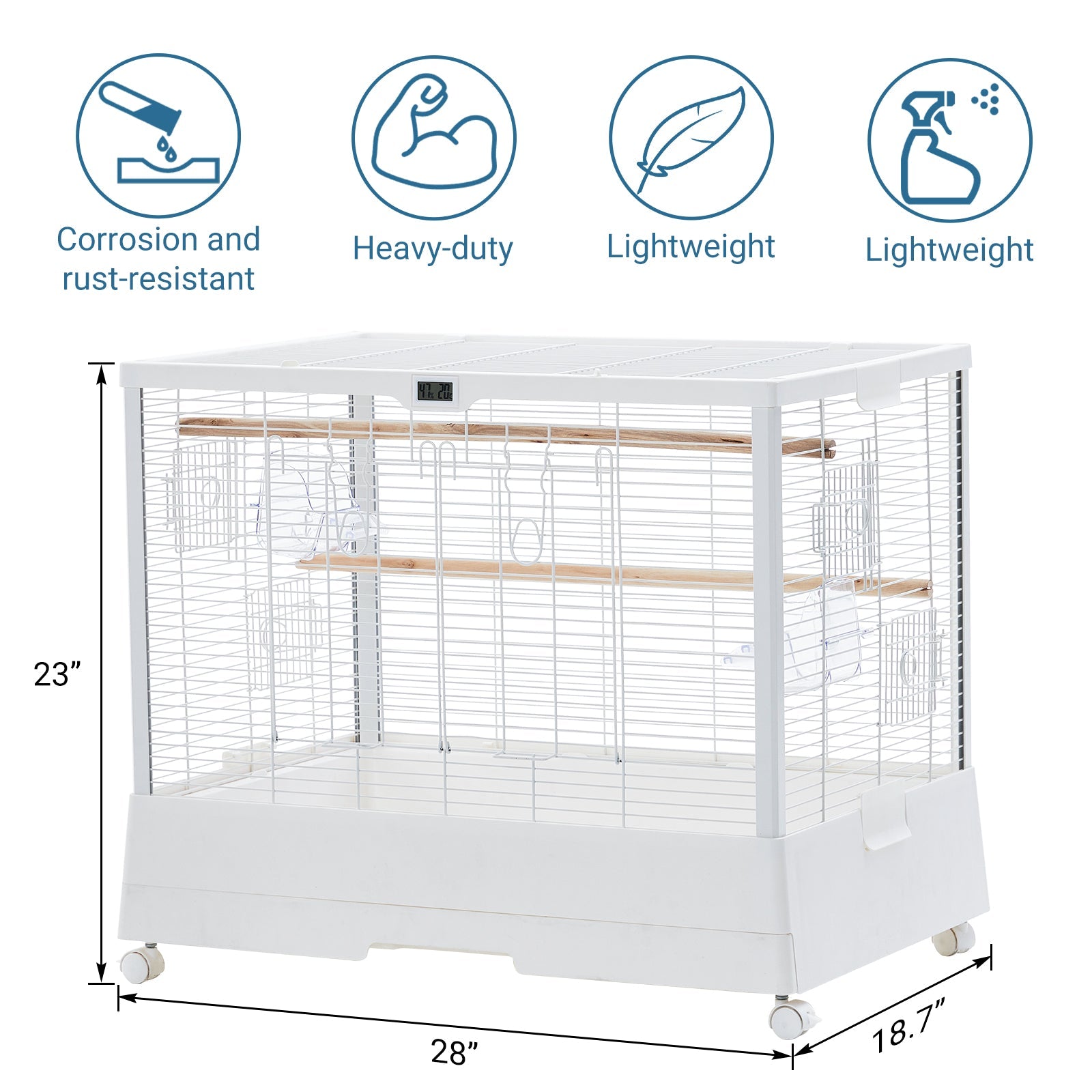 Garvee Bird Cage, Metal Cage Standing Birdcage with Play Top, Monitor and Light System, Flight Cage with Side-Out Tray for Parrots Cockatiels Conures Parakeets Lovebirds Budgie Finch, White