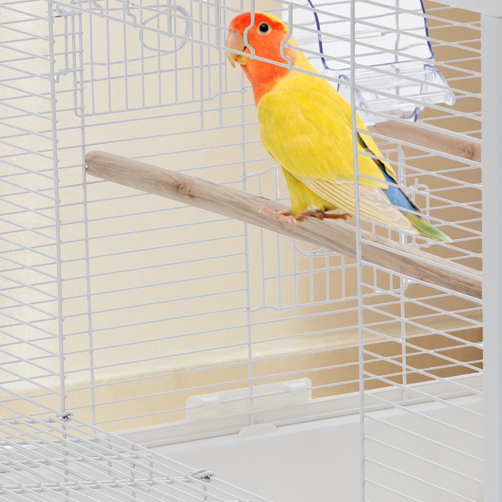 Garvee Bird Cage, Metal Cage Standing Birdcage with Play Top, Monitor and Light System, Flight Cage with Side-Out Tray for Parrots Cockatiels Conures Parakeets Lovebirds Budgie Finch, White