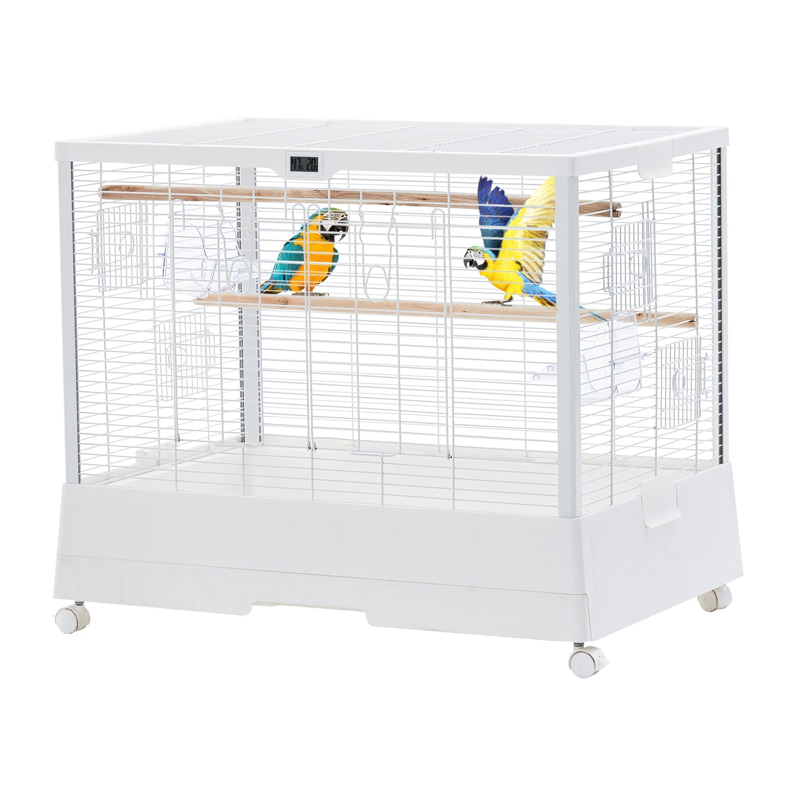 Garvee Bird Cage, Metal Cage Standing Birdcage with Play Top, Monitor and Light System, Flight Cage with Side-Out Tray for Parrots Cockatiels Conures Parakeets Lovebirds Budgie Finch, White