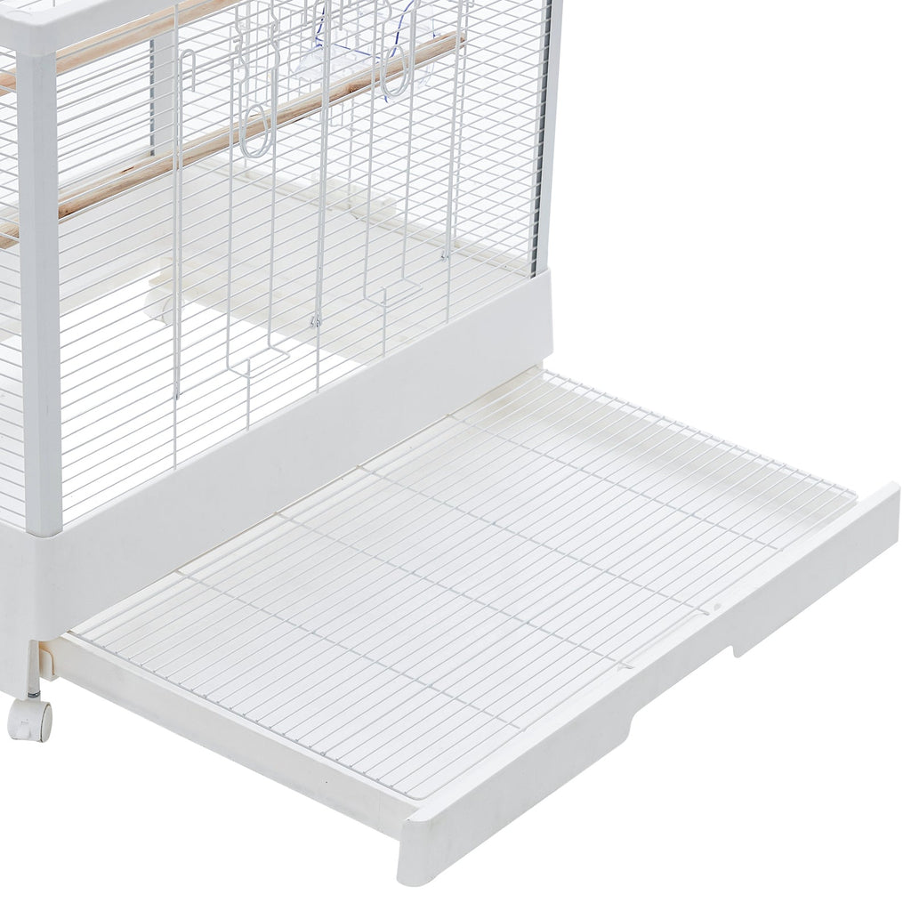 Garvee Bird Cage, Metal Cage Standing Birdcage with Play Top, Monitor and Light System, Flight Cage with Side-Out Tray for Parrots Cockatiels Conures Parakeets Lovebirds Budgie Finch, White