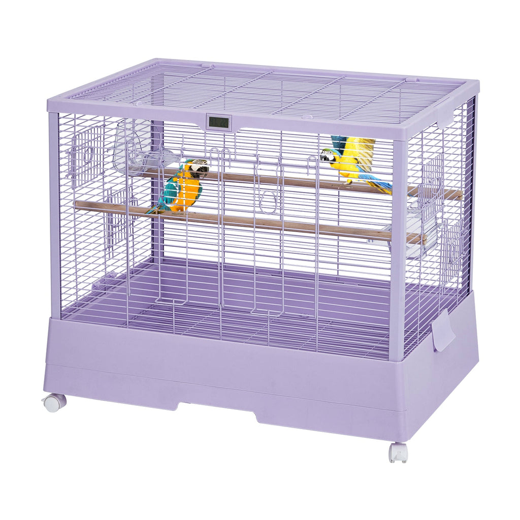 Garvee Bird Cage, Metal Cage Standing Birdcage with Play Top, Monitor and Light System, Flight Cage with Side-Out Tray for Parrots Cockatiels Conures Parakeets Lovebirds Budgie Finch, Purple