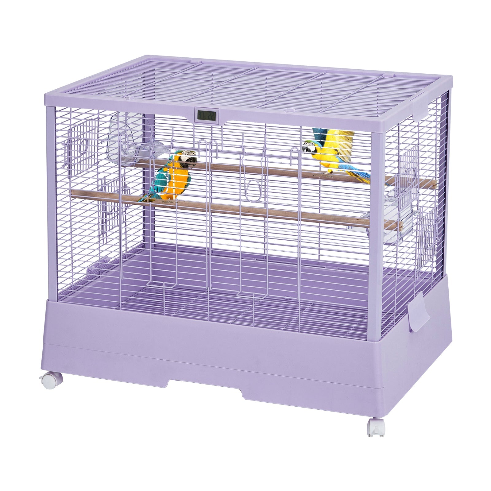 Garvee Bird Cage, Metal Cage Standing Birdcage with Play Top, Monitor and Light System, Flight Cage with Side-Out Tray for Parrots Cockatiels Conures Parakeets Lovebirds Budgie Finch, Purple