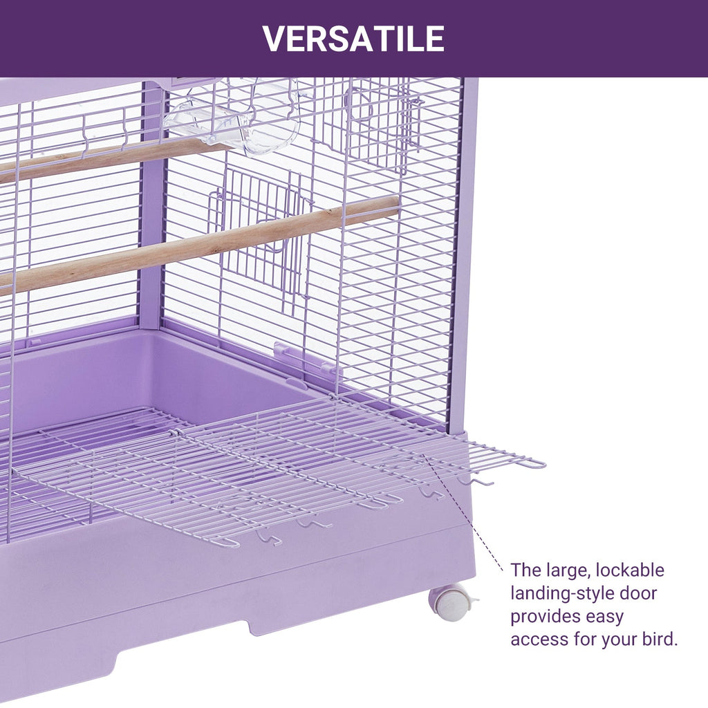 Garvee Bird Cage, Metal Cage Standing Birdcage with Play Top, Monitor and Light System, Flight Cage with Side-Out Tray for Parrots Cockatiels Conures Parakeets Lovebirds Budgie Finch, Purple