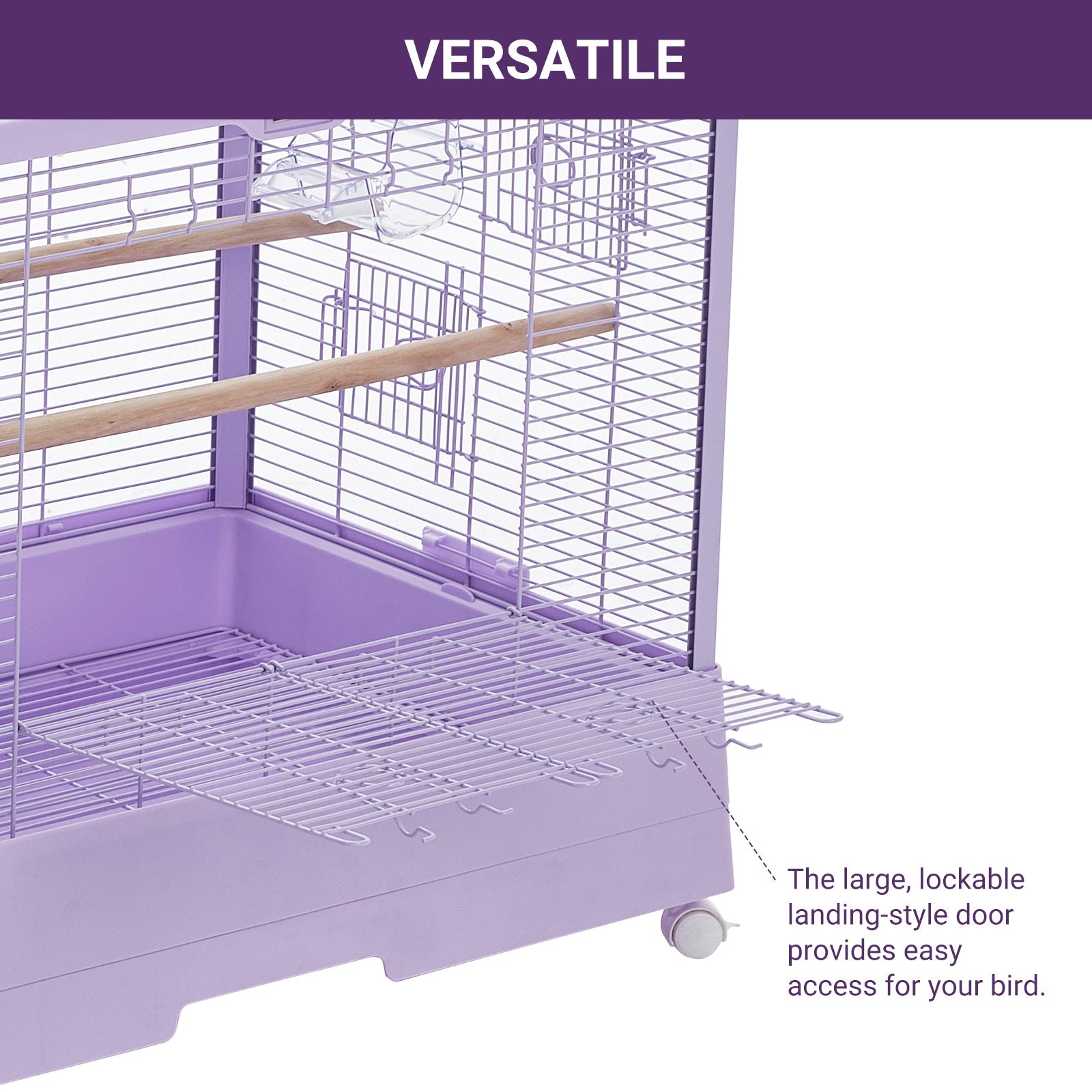 Garvee Bird Cage, Metal Cage Standing Birdcage with Play Top, Monitor and Light System, Flight Cage with Side-Out Tray for Parrots Cockatiels Conures Parakeets Lovebirds Budgie Finch, Purple